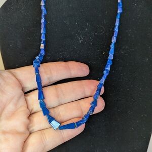 Lapis Lazuli Necklace polished Gemstone Jewelry Keystone Geometric Tapered Block